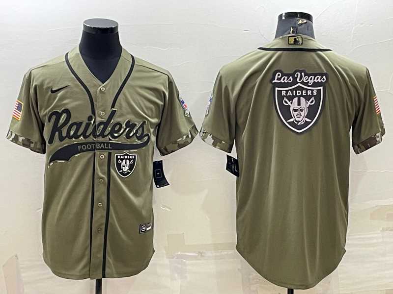 Mens Las Vegas Raiders Olive Salute to Service Team Big Logo Cool Base Stitched Baseball Jersey->las vegas raiders->NFL Jersey